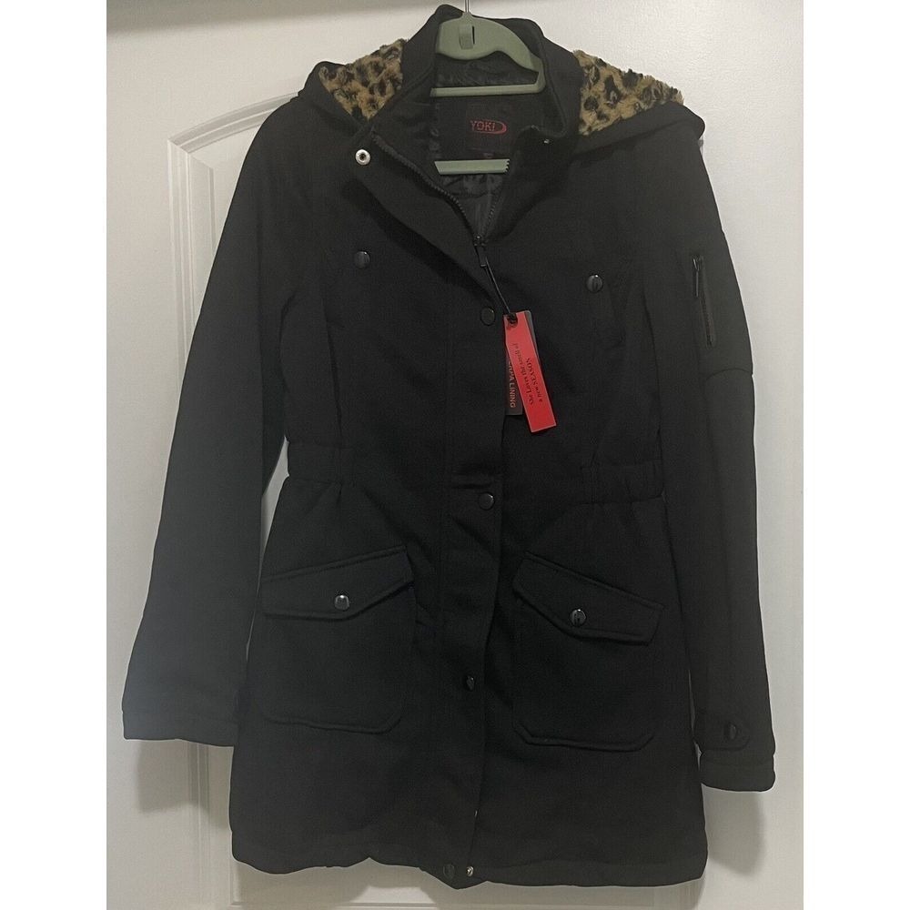 Yoki Parka Jacket Women Med Black Leopard Hood Sherpa Lined Streetwear Cozy NWT